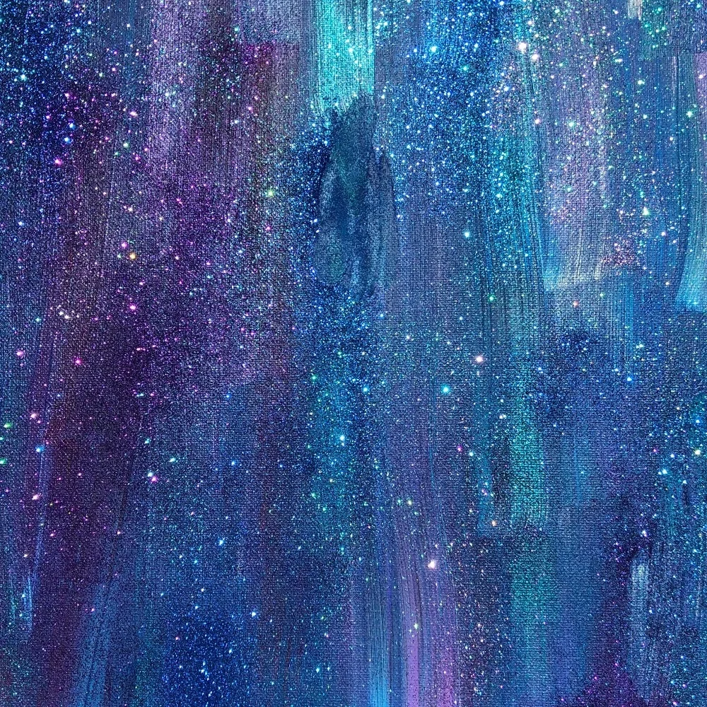 HANDCRAFTED BLUE/PURPLE/GREEN ABSTRACT STARRY NIGHT GLITTER ART
